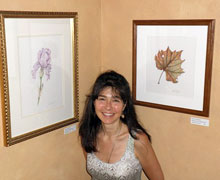 Victoria with her pieces: “Bearded Iris” & “Sycamore Leaf”